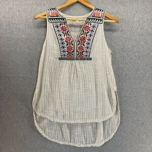 Anthro Floreat Size 4 Embroidered Tank Top Petra Blouse Hi Low Cotton Gauze Boho